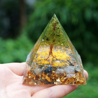 #114- Handmade Tourmalinated Quartz & Peridot Tree Of Life ' PROTECT from NEGATIVITY' ORGONITE Pyramid